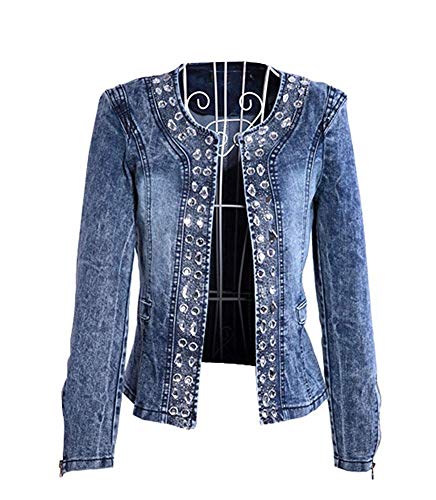 Preisvergleich Produktbild Damen Individuelle Künstlicher Strass Festlich Pailletten Mantel Jeansjacke Denim Bekleidung Outwear Tops Kurzshirt Fashion 2019 Frauen Kleidung (Color : Colour, Size : EU 32(S))
