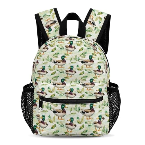 Mallard Duck 13 Inch Backpack Lightweight Double Shoulder Bag with Zippers Unisex Daypack