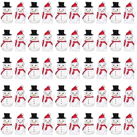 Soaoo 120 Pcs Mini Snowman Figurines 2 Types Christmas Tiny Resin Snowman Decoration with Top Hat Xmas Micro Landscape Ornament Fairy Garden Dollhouse Accessories for Crafts DIY Xmas Winter Party Cover