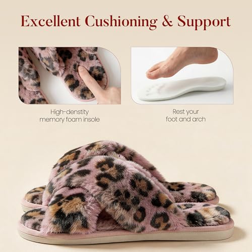 Image of Ankis Women's Fuzzy Slippers Cross Band Memory Foam Open Toe Comfy Soft House Shoes Anti-Slip Indoor Outdoor Gifts for Women