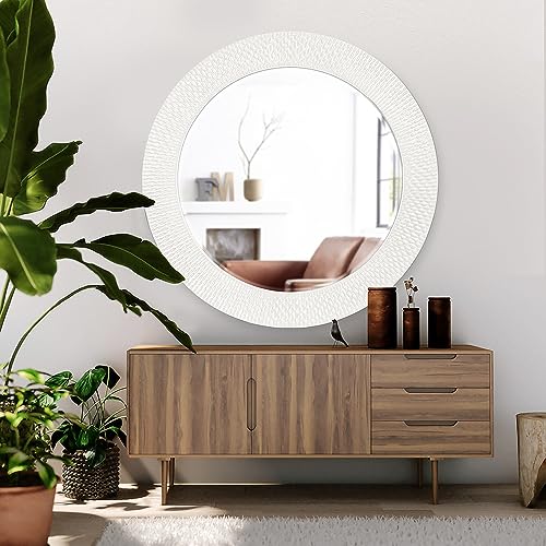 Image of Howard Elliott Bergman Big Round Mirror for Wall Decor, White Mirror with Starburst Effect, Modern Large Circular Hanging Wall Vanity Mirror for Living Room, Bathroom or Entryway, 54 x 54 Inch