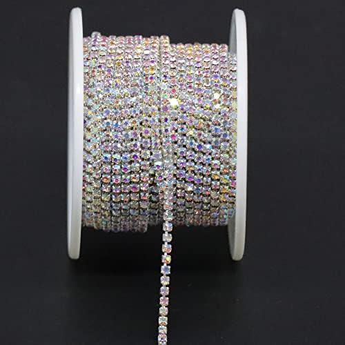 Jerler 10 Yards Crystal Rhinestone Trim SS6.5/2.0mm, AB Close Chain for Sewing Crafts Ideal Wedding Party Christmas DIY Decoration