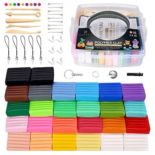 DARHEY Argile polymère – Lot de 26 argile à modeler multicolore non toxique pour four – Outils et accessoires avec boîte de rangement