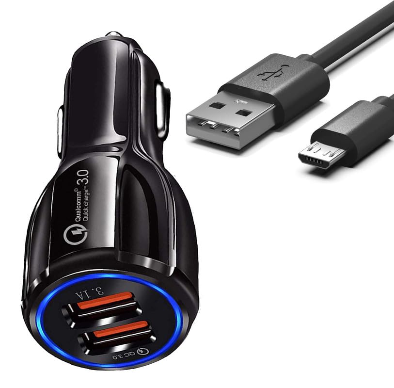 30W Dual Port Car Charger for BYD E6 Adapter B Type 3.0A Dual Port Car Charger High Speed Quick Rapid Fast Turbo Charge QC 3.0 with 1m Micro USB Charging & Sync Cable (Black, 4.8Amp, SZ.M4)