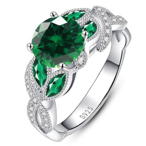 Yaresul 3.6ct Womens Round Created Emerald Ring 925 Sterling Silver Emerald Engagement Rings for Women Bezel Setting Marquise Statement Ring Size 9