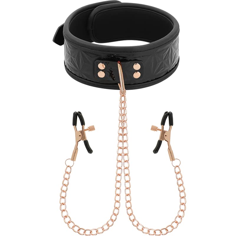 Collier avec cadenas et pinces tétons en néoprène pour couples