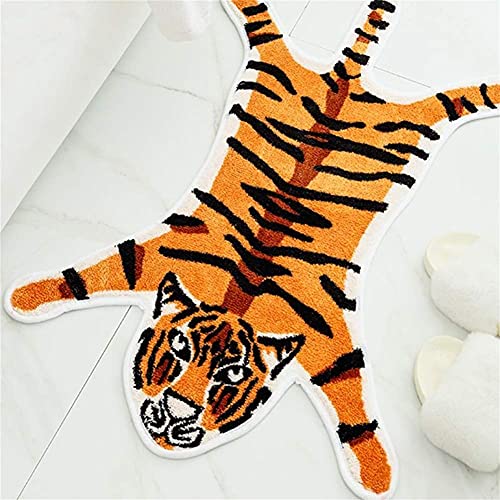 Tiger Print Rug Animal Printed Small Area Rugs Faux Cowhide Skin Leather Nonslip Personalized Bath Carpet Cartoon Rug Bedroom Office Living Room Floor Mat 2.6X1.8Ft/32.2Inx21.4In #TOP2