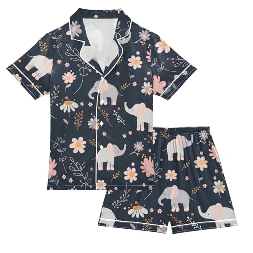 Animal Elephant Flower Cute Pajamas Set Summer Button Down Sleepwear Pjs Sets Comfy Loungewear