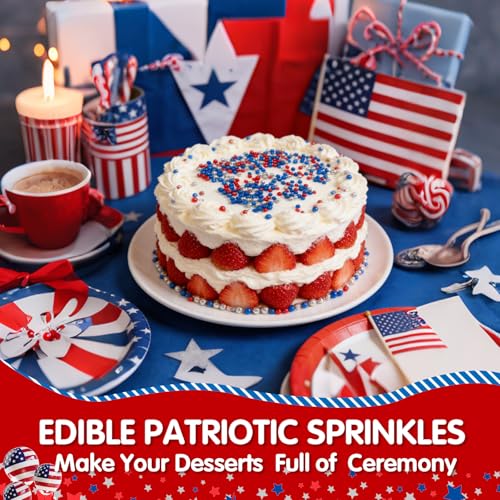 Image of Patriotic Nonpareils Sprinkles,2mm Red Blue and White Pearls for Cake Decorations,July 4th Edible Sprinkle Mix for Baking,130g,Edible Sugar Pearls for Cake Decorating,Cookies,Ice Cream,Fondant Cake,Cupcakes,Desserts,May Day,Memorial Day,Flag Day,Juneteenth,Independence Day,4th of July Party Supplies