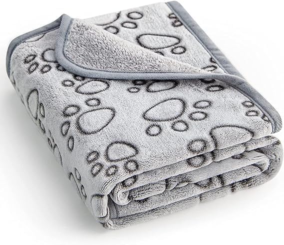 KolorFish Premium Soft Dog Blanket with Cute Paw Print, Cat Blanket Puppy Pads Supplies Dog Products Stuff Essentials (XS - 40 x 60 cm) Grey