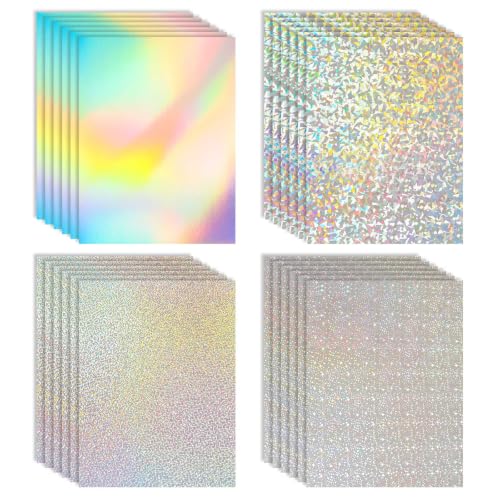 24 Sheets Holographic Card Stock, Iridescent Mirror Paper, Thick Foil Paper