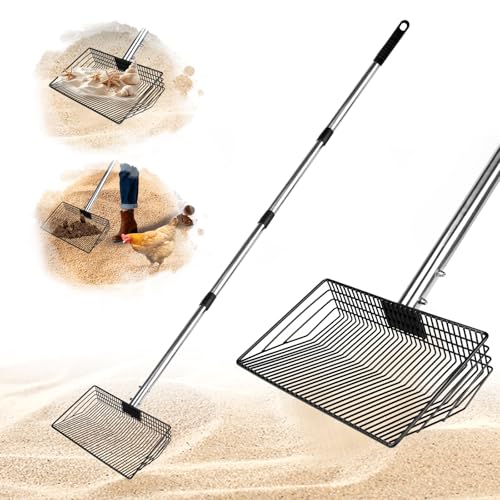 10inch Large Metal Chicken Poop Scooper Chicken Poop Scooper for Sand with Adjustable Stainless Steel Handle Chicken Coop Scooper for Sand Suitable for Chicken Coops Rabbit Coops Stables Gardens