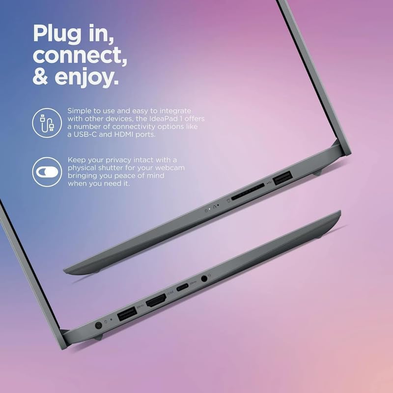 Close-up view of the left and right side ports of the Lenovo IdeaPad laptop