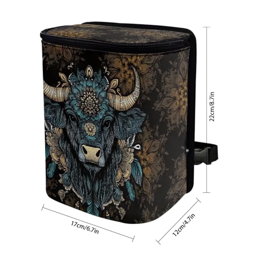 Image of Talayituse Highland Cattle Flower Print Car Trash Bin, Large Size Auto Trash Can Adjustable Portable Garbage Can with Lid, Vehicle Hanging Bag for Headrest Front Back Seat