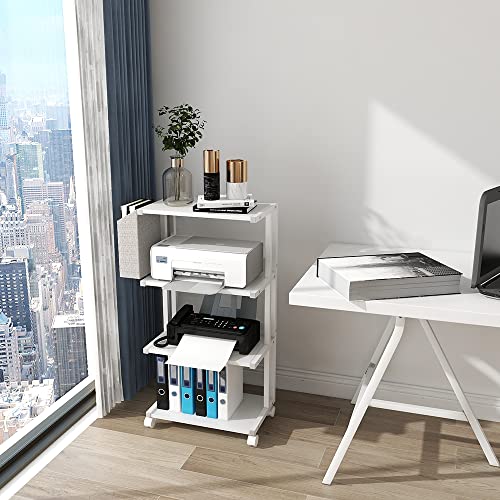 Vedecasa 4 Tier Tall Printer Stand With Storage Basket And Wheels Modern Narrow Printer Tower For Space Saving Printer Shelf For Home Office Bedroom Kitchen Organization #TOP1