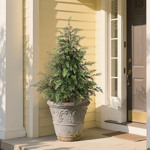 Image of Lifelike Touch Artificial Cedar Christmas Trees for Front Porch (2Set 3FT)