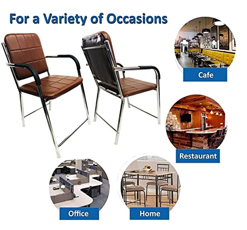 Image of Office Chair Visitor Chair with arm Rest with Steel Frame and Cushioned seat Back, Chair Without Wheels Holds up to 110 kg Heavy Design (3, Brown, Standard)
