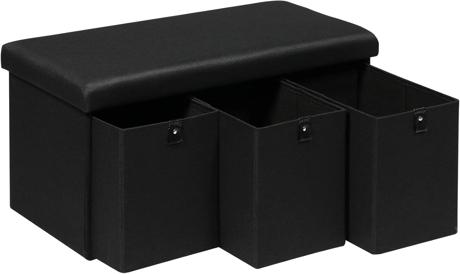 PINPLUS Storage Ottoman Bench with Drawers, 30inches Black