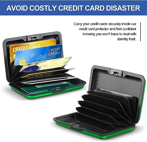 2 Pieces Credit Card Holder Slim Mini RFID Blocking Credit Card Protector Aluminum Business Card Case for Women Men (Green, Gray)3