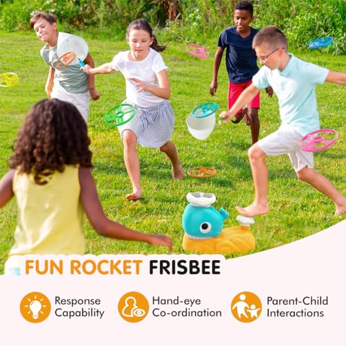Image of Kidology Disc Launcher, Flying Disc Launcher Toy, Step-On Flying Saucer Launch Toy Set Backyard Games and Activities for Children & Family(Whale)