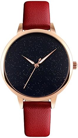 TONSHEN Womens Quartz Watch Fashion Analog Watches Watch Unique Star Dial Dress Watch Gold Case with Leather Strap