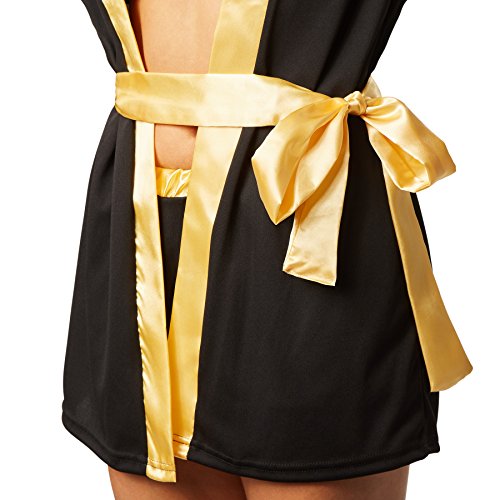 Boxeadores Disfraz 27 dressforfun Disfraz para Mujer Boxeadora | Disfraz de Boxeador con pantalón Corto, Top, Abrigo con Capucha, cinturón y Guantes de Boxeo (L | Oro | no. 301821)