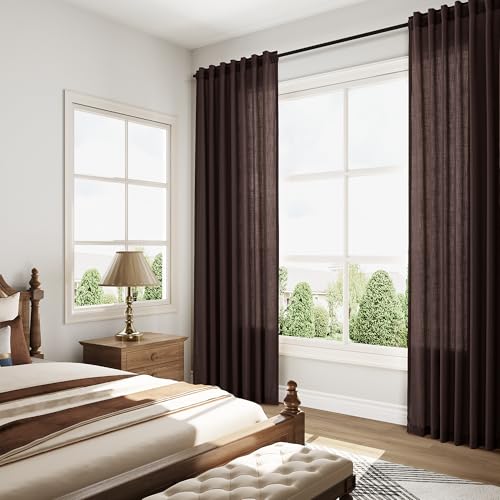 Image of Nanspring Linen Curtains, Coffee Brown, 84 Inch Long