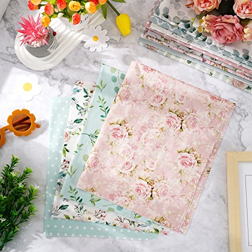 Whaline W6882 12Pcs Spring Cotton Fabric Bundles 18 X 22 Inch Floral Greenery Printed Fat Quarters Pink Green Retro Quilting Patchwork Squares Sewing Fabrics thumb #3