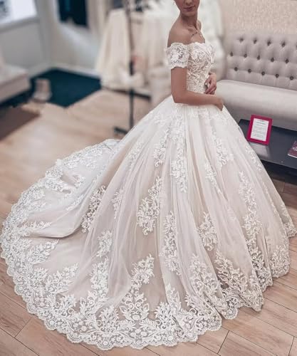 Youjiayi Long Off The Shoulder Wedding Dresses for Bride Princess A-Line Lace Bridal Gowns Sweetheart Tulle Wedding Gowns4