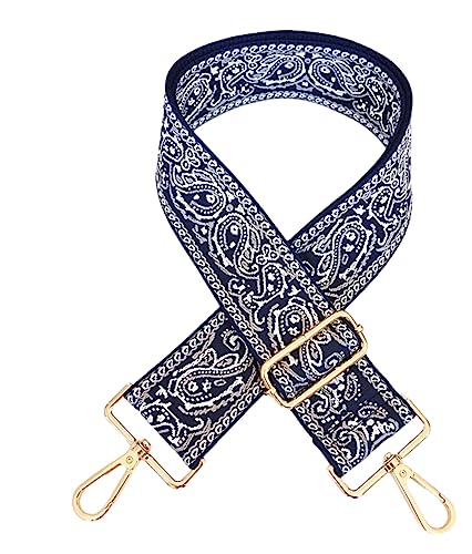 Image of 1pc Adjustable Strap Replacement 2inch Wide Paisley Jacquard Belt for Crossbody Purse Handbag Shoulder Guitar Camera Bag (Navy)