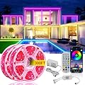 300ft Outdoor Led Strip Lights Waterproof IP68 with Self-Adhesive, Music Sync,Wireless Remote & App Control,RGB Color Changing Exterior Led Rope Lights for Halloween Decorations, Christmas