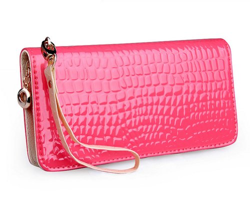SDBING Women Synthetic Leather Zipper Around Wallet (Hot Pink)