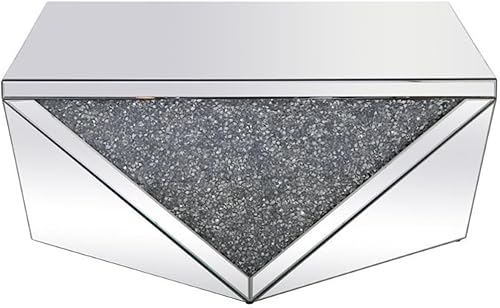 Miniatura 3 de MAKLAINE Moderna mesa de centro cuadrada de cristal plateado poligonal de 38 pulgadas