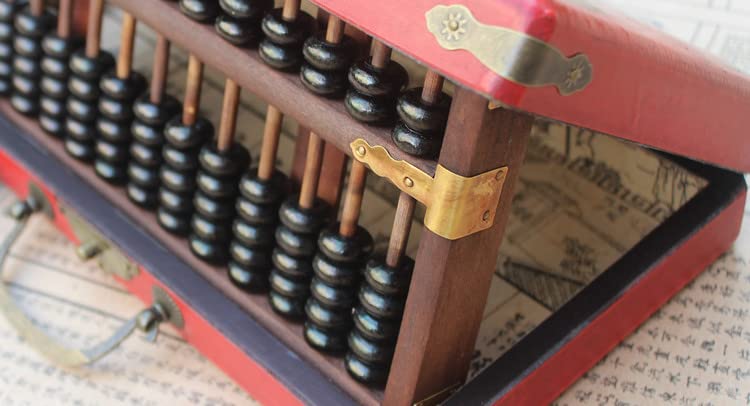 Image of 13 Column Classic Wooden Abacus with Vintage Leather Box, Aging Treatment,for Adults, Soroban for Study Decoration or Gift