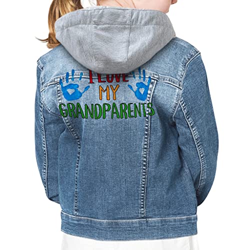 I Love My Grandparents Hooded Denim Jacket for Kids - Cute Jean Jacket - Phrase Denim Jacket for Kids