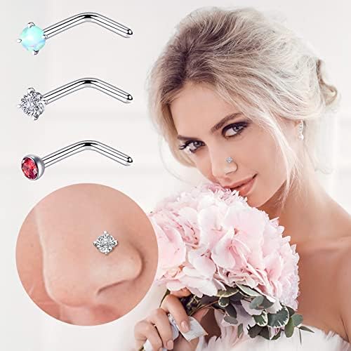 30 Pieces Stainless Steel Nose Studs,20 Gauge L Shaped Nose Ring Labret