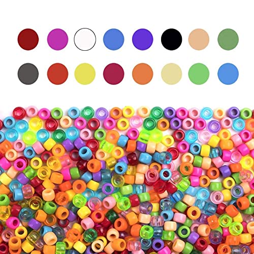 BAKHK 1000 kusů barevných perel k navlékání velký otvor akryl korálky pro kutilské perly 20 barev čiré Pony Beads pro náhrdelníky, náramky, výrobu šperků