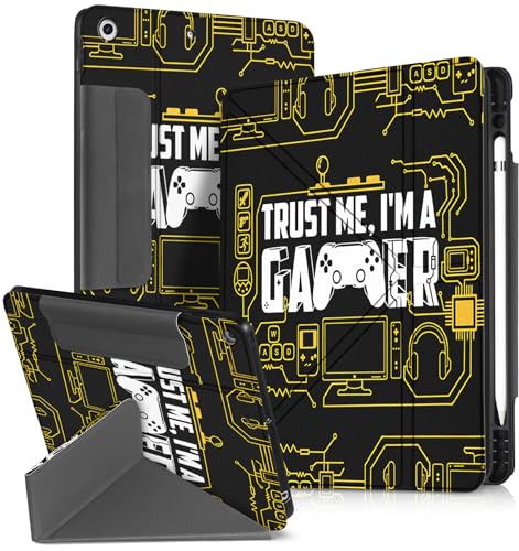 Miss Adola for iPad 9th/8th/7th Generation 10.2 Inch Case with Pen Holder for Boys Girls Women Men Cute Cartoon Anime Cool Funny Protector Stand Tablet Cover for Apple i Pad 7/8/9, Gamer