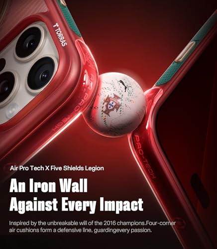 Image of TORRAS World Cup Inspired, Official Portuguese Football Federation Limited Edition, Ostand Q3 Air for iPhone 16 Pro Max Case, 360 Magnetic Stand, Fit for MagSafe, Mil-Grade Drop Tested, Wave Passion