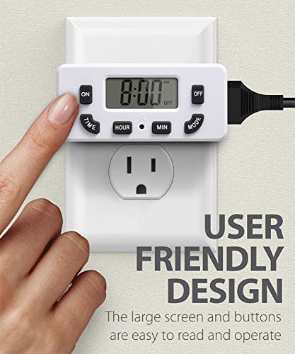 Image of Fosmon Digital Timer for Electrical Outlets, Indoor 24 Hour Light Timer Programmable, Mini Plug in Outlet for Lamps, Fans, Grow Lights, 2 On /Off Programs, 15A /1875W, ETL Listed