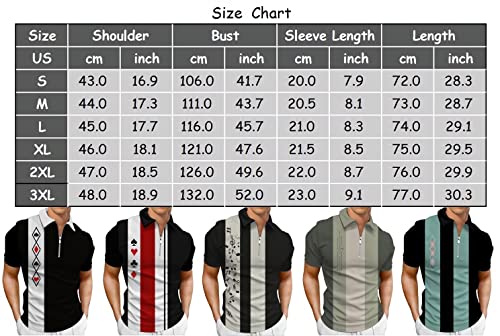 Ecosunny Men's Short Sleeve Polo Shirt Retro Geometric Printed Golf Shirts Zip Up Casual Slim Fit Athletic T-Shirts #TOP2
