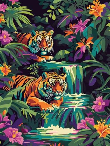 Peinture numéro adulte automne grand format 100x130cm avec kit acrylique DIY tigre