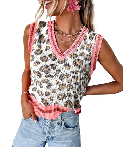 Image of MARZXIN Women Sleeveless Sweater V Neck Casual 2026 Fall Knitted Chevron V Neck Sweater Vest Color Block Pullover Sweater Top