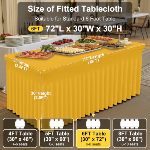 Image of Smiry Spandex Elastic Fitted Table Cloth Skirt for 6FT Rectangle Table | Stretch Washable Table Cloth, Banquet Table Cover for Wedding, Party, Indoor & Trade Shows, (Mustard Yellow, 72Lx30Wx30H)