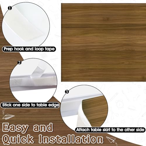 Image of 9FT Wood Grain Table Skirt Brown Teacher Desk Skirt Classroom Table Cover for Back to School Decor Rectangle Tablecloth for Farm Birthday Party Decorations Home Dorm Office Bookcase Cabinet Shelf