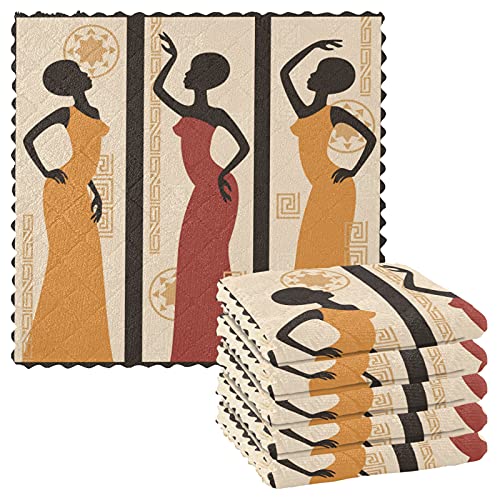 Alaza Beautiful African Women American Aztec 6 Pack Kitchen Towels Dish Bar Tea Towel Dishcloths Fast Drying Super Soft 11 X 11 Inches #TOP10