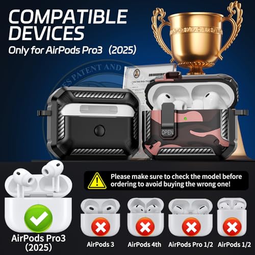 Image of for AirPods Pro 3 Case (2025 New), Secure Lock Cases Cover with Cleaning Kit & Keychain Compatible with Airpods Pro 3rd Generation Case for Men Women, Powerful Drop Protection