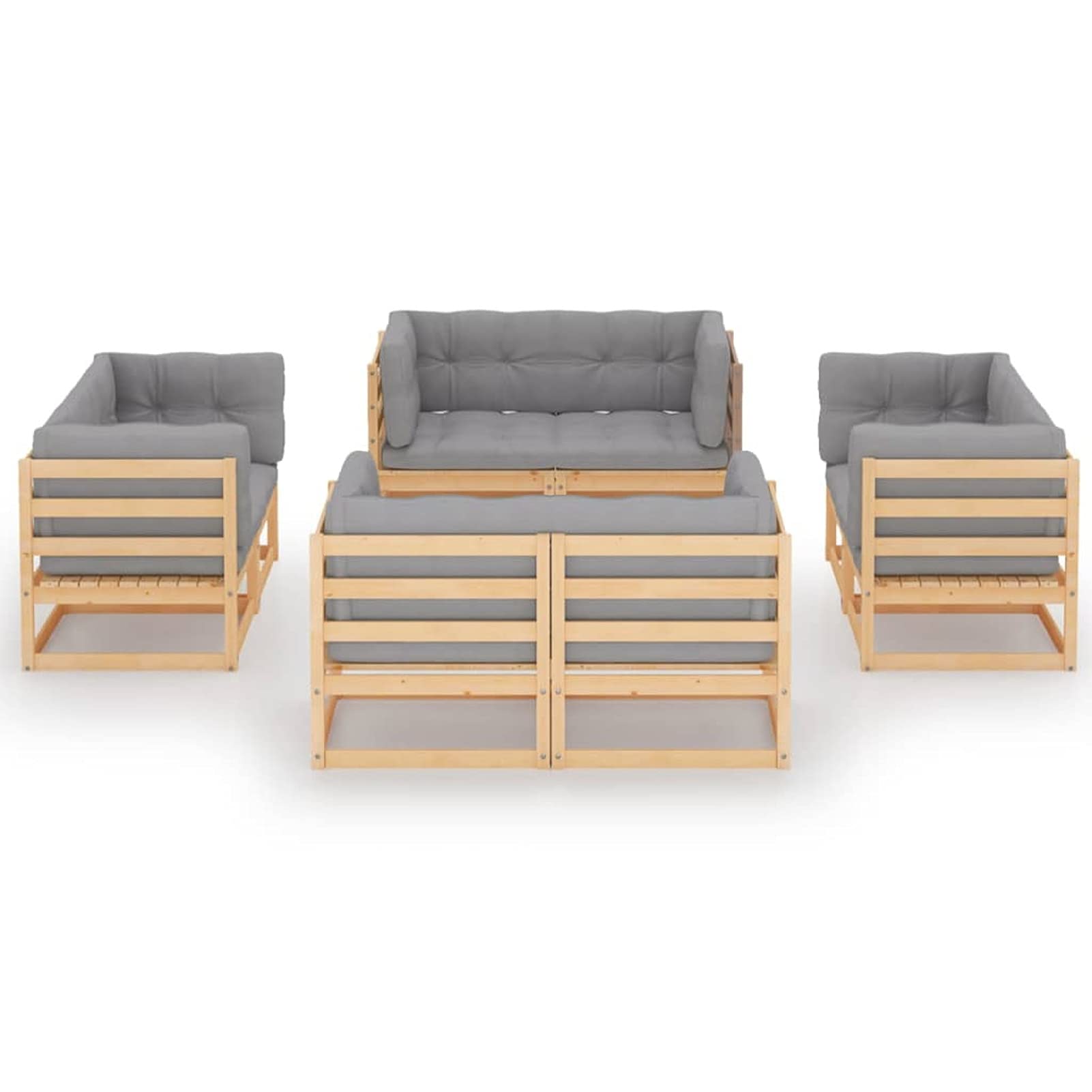 Homgoday Juego de Muebles de jardín 8 pzas y Cojines Madera Pino Maciza Muebles terraza Muebles de Jardin para jardín, terraza, Exterior Cojín Incluido Natural