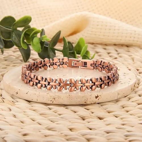 Image of Copper Bracelet for Women 99.9% Pure Copper Crystal Bracelets Link Chain Charm Jewelry Present 3500 Gauss with Adjustment Tool