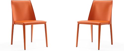Manhattan Comfort Paris Mid Century - Juego de 2 sillas de comedor tapizadas de piel, color coral